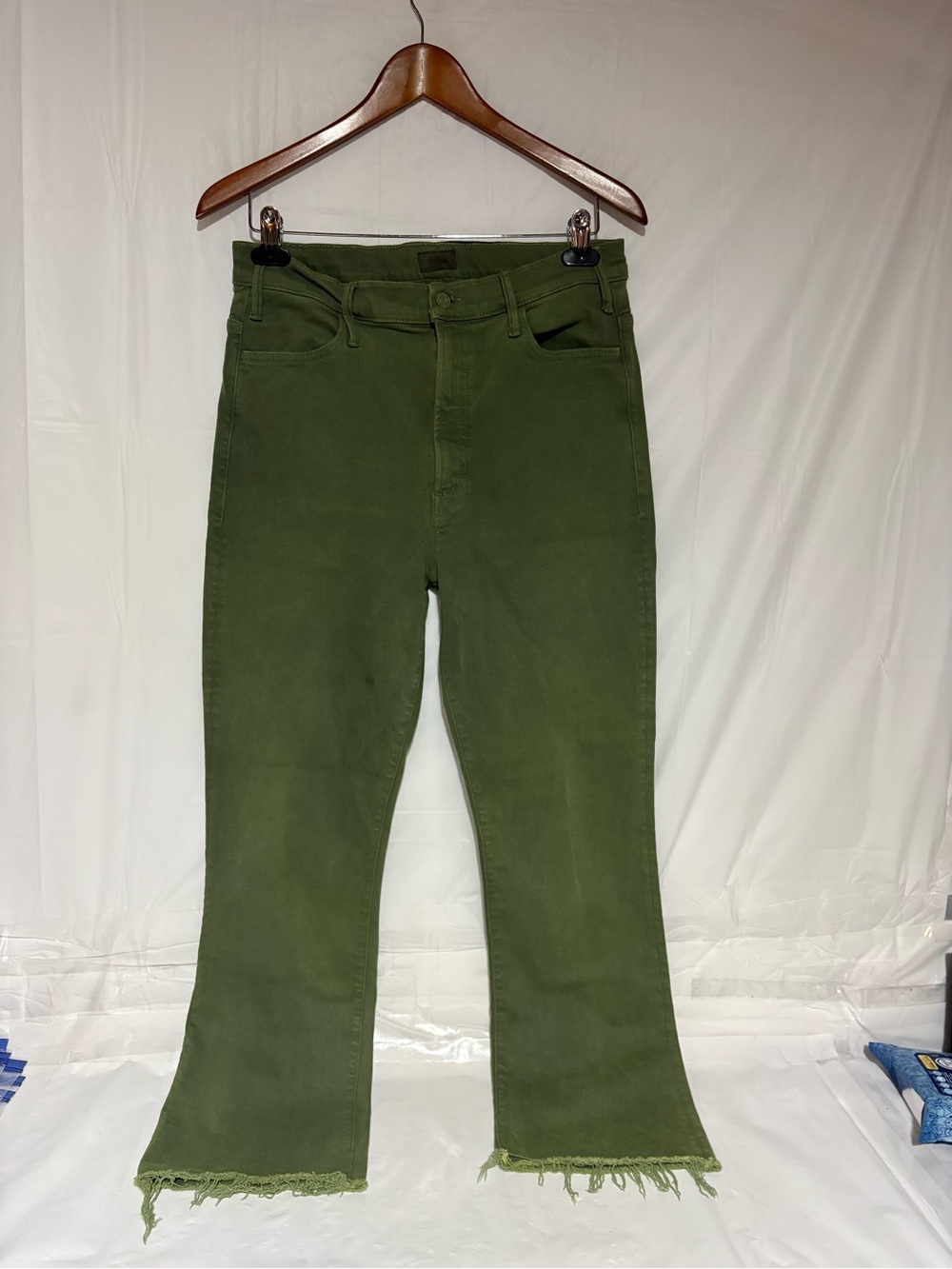 MOTHER Olive Green High-Rise Button Jeans
